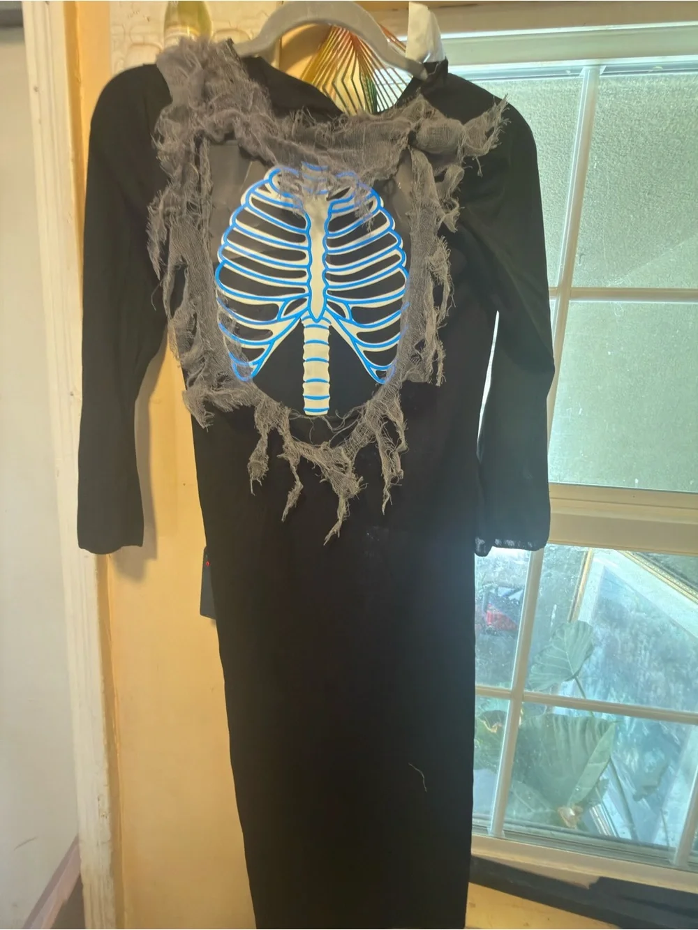 Target Black Hooded Skeleton Costume with Blue and Gray Accents
